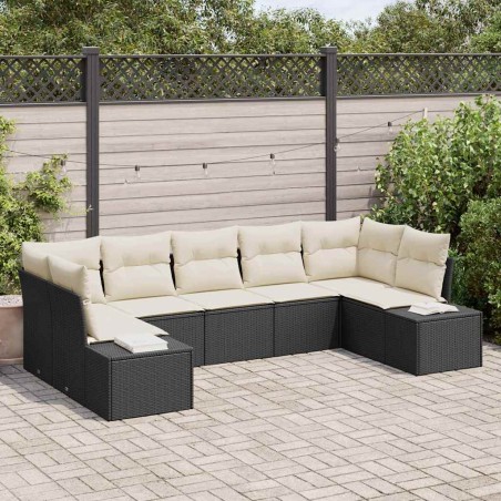 vidaXL Set Divano da Giardino 7 Pezzi con Cuscini Nero Polyrattan