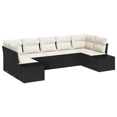 vidaXL Set Divano da Giardino 7 Pezzi con Cuscini Nero Polyrattan
