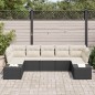 vidaXL Set Divano da Giardino 7 Pezzi con Cuscini Nero Polyrattan