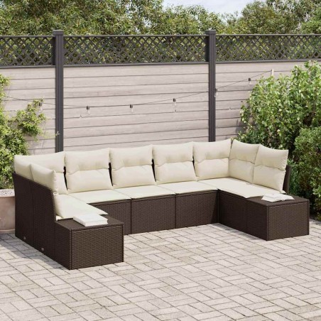 vidaXL Set di Divani da Giardino 7 Pezzi con Cuscini Marrone Polyrattan