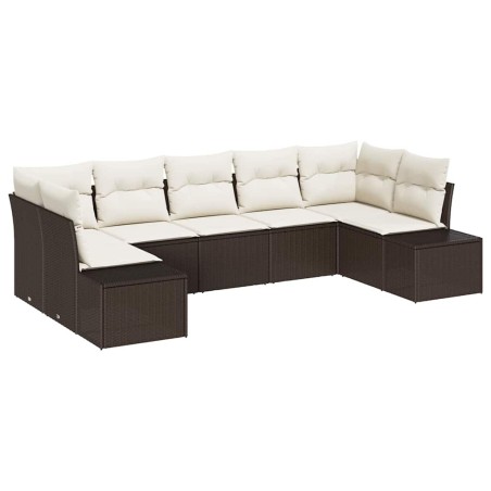 vidaXL Set di Divani da Giardino 7 Pezzi con Cuscini Marrone Polyrattan
