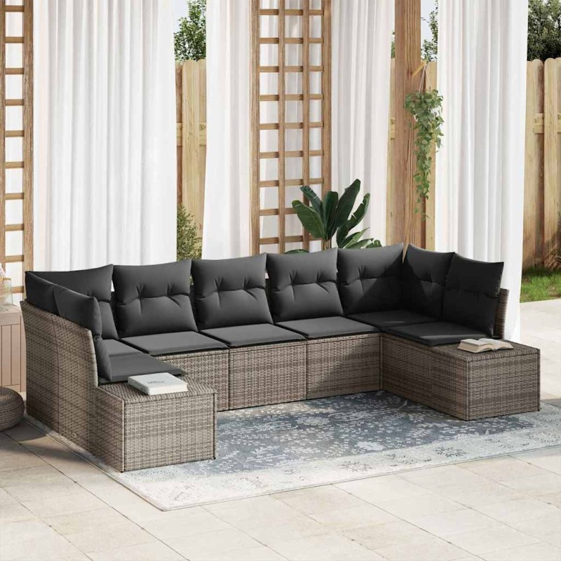 vidaXL Set da giardino a 7 pezzi con cuscini grigio polyrattan