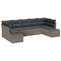 vidaXL Set da giardino a 7 pezzi con cuscini grigio polyrattan