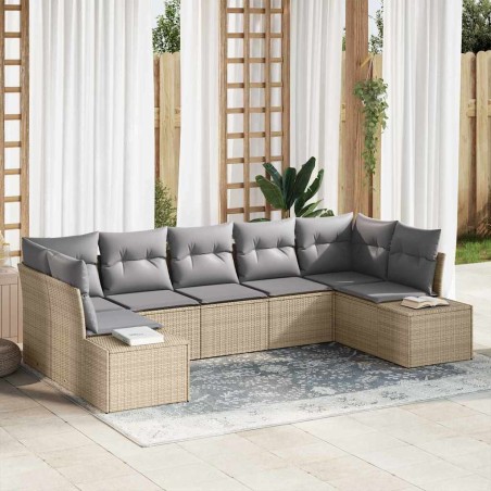 vidaXL Set di Divani da Giardino da 7 Pezzi con Cuscini Beige Polyrattan