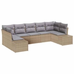 vidaXL Set di Divani da Giardino da 7 Pezzi con Cuscini Beige Polyrattan