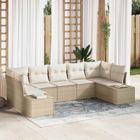 vidaXL Set divani giardino da 7 pezzi con cuscini in rattan sintetico beige