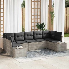 vidaXL Set di Divani da Giardino 7 Pezzi con Cuscini Grigio Chiaro in Rattan Polietileno