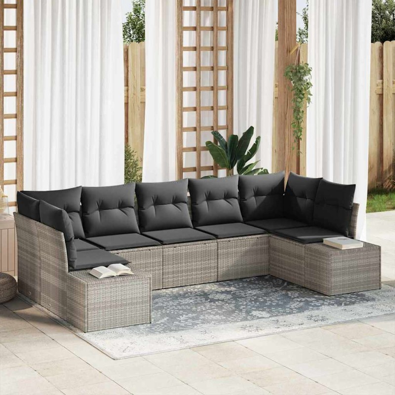 vidaXL Set di Divani da Giardino 7 Pezzi con Cuscini Grigio Chiaro in Rattan Polietileno