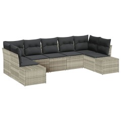 vidaXL Set di Divani da Giardino 7 Pezzi con Cuscini Grigio Chiaro in Rattan Polietileno