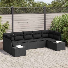 vidaXL Set da Giardino a 7 Pezzi con Cuscini Nero Rattan Poliestere