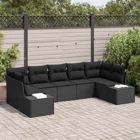 vidaXL Set da Giardino a 7 Pezzi con Cuscini Nero Rattan Poliestere