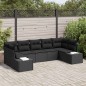vidaXL Set da Giardino a 7 Pezzi con Cuscini Nero Rattan Poliestere