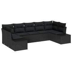 vidaXL Set da Giardino a 7 Pezzi con Cuscini Nero Rattan Poliestere