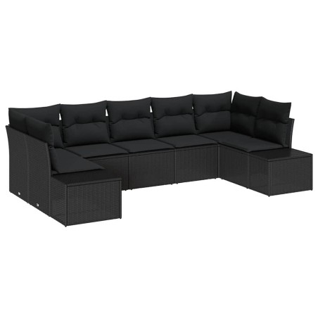 vidaXL Set da Giardino a 7 Pezzi con Cuscini Nero Rattan Poliestere