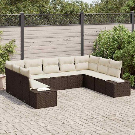 vidaXL Set di divani da giardino 9 pezzi con cuscini – Polyrattan marrone