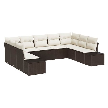 vidaXL Set di divani da giardino 9 pezzi con cuscini – Polyrattan marrone