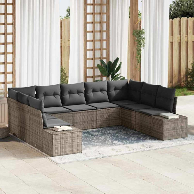 vidaXL Set Divano da Giardino 9 Pezzi con Cuscini - Polyrattan Grigio