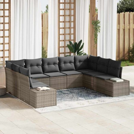 vidaXL Set Divano da Giardino 9 Pezzi con Cuscini - Polyrattan Grigio