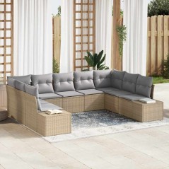 vidaXL Set di Divano da Giardino 9 Pezzi con Cuscini in Rattan Plastico Beige