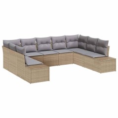 vidaXL Set di Divano da Giardino 9 Pezzi con Cuscini in Rattan Plastico Beige