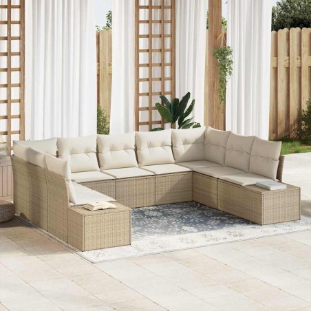 vidaXL Set da giardino 9 pezzi con cuscini in polyrattan beige