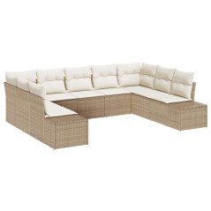 vidaXL Set da giardino 9 pezzi con cuscini in polyrattan beige