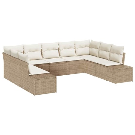 vidaXL Set da giardino 9 pezzi con cuscini in polyrattan beige