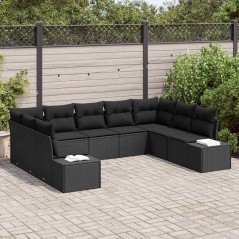 vidaXL Set da giardino con divano a 9 pezzi e cuscini - Polirattan nero