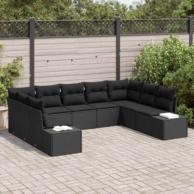 vidaXL Set da giardino con divano a 9 pezzi e cuscini - Polirattan nero