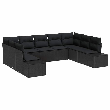 vidaXL Set da giardino con divano a 9 pezzi e cuscini - Polirattan nero