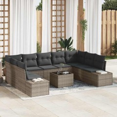 vidaXL Set da giardino con divani a 10 posti e cuscini - Polyrattan nero