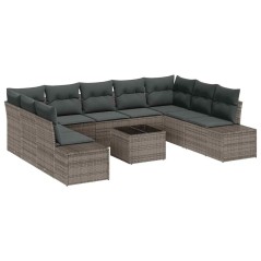 vidaXL Set da giardino con divani a 10 posti e cuscini - Polyrattan nero