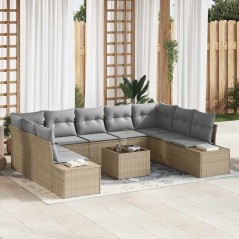 vidaXL Set di Divano da Giardino con 10 Pezzi e Cuscini in Polyrattan Nero