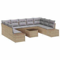 vidaXL Set di Divano da Giardino con 10 Pezzi e Cuscini in Polyrattan Nero
