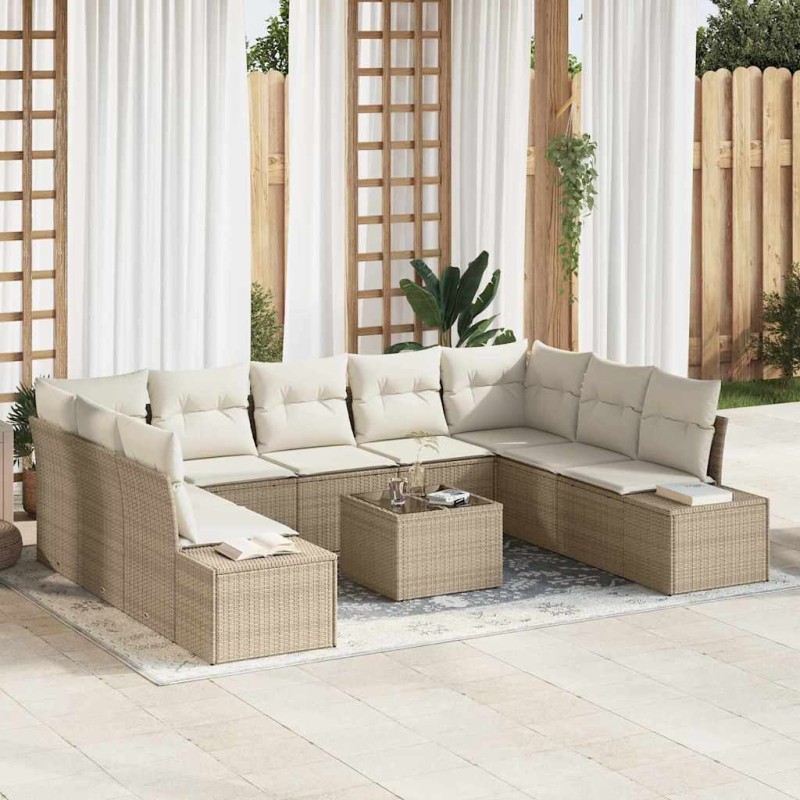 vidaXL Set di divano da giardino da 10 pezzi con cuscini in polyrattan marrone