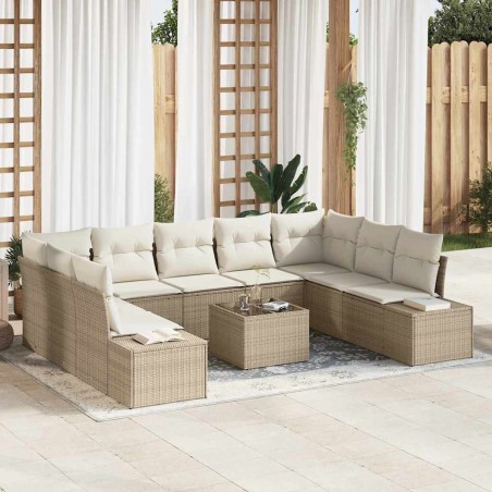 vidaXL Set di divano da giardino da 10 pezzi con cuscini in polyrattan marrone