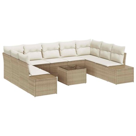 vidaXL Set di divano da giardino da 10 pezzi con cuscini in polyrattan marrone