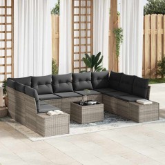 vidaXL Set giardino con divano a 10 pezzi e cuscini - Rattan Grigio in Poliestere