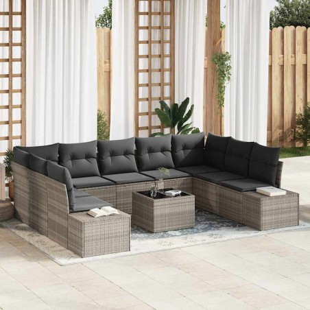 vidaXL Set giardino con divano a 10 pezzi e cuscini - Rattan Grigio in Poliestere