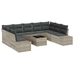 vidaXL Set giardino con divano a 10 pezzi e cuscini - Rattan Grigio in Poliestere