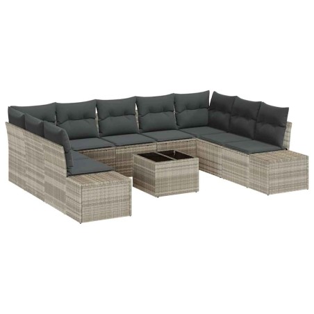vidaXL Set giardino con divano a 10 pezzi e cuscini - Rattan Grigio in Poliestere