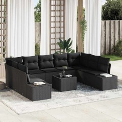 vidaXL Set da giardino da 10 pezzi con cuscini in polyrattan beige