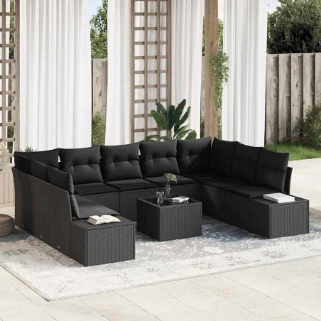 vidaXL Set da giardino da 10 pezzi con cuscini in polyrattan beige