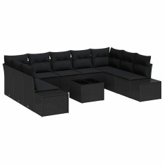vidaXL Set da giardino da 10 pezzi con cuscini in polyrattan beige