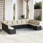 vidaXL Set di divani da giardino con dieci pezzi e cuscini neri in polyrattan