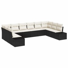 vidaXL Set di divani da giardino con dieci pezzi e cuscini neri in polyrattan