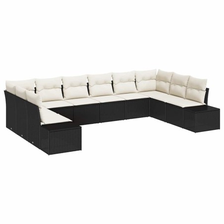 vidaXL Set di divani da giardino con dieci pezzi e cuscini neri in polyrattan