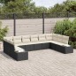 vidaXL Set di divani da giardino con dieci pezzi e cuscini neri in polyrattan