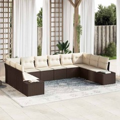 vidaXL Set divani da giardino con 10 pezzi e cuscini marroni in rattan
