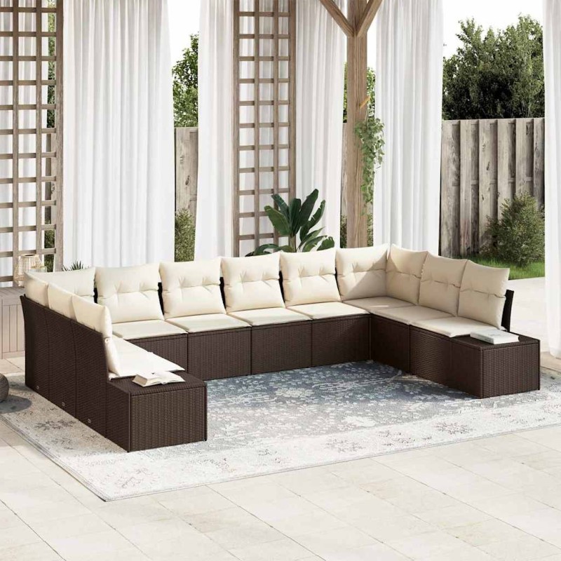 vidaXL Set divani da giardino con 10 pezzi e cuscini marroni in rattan